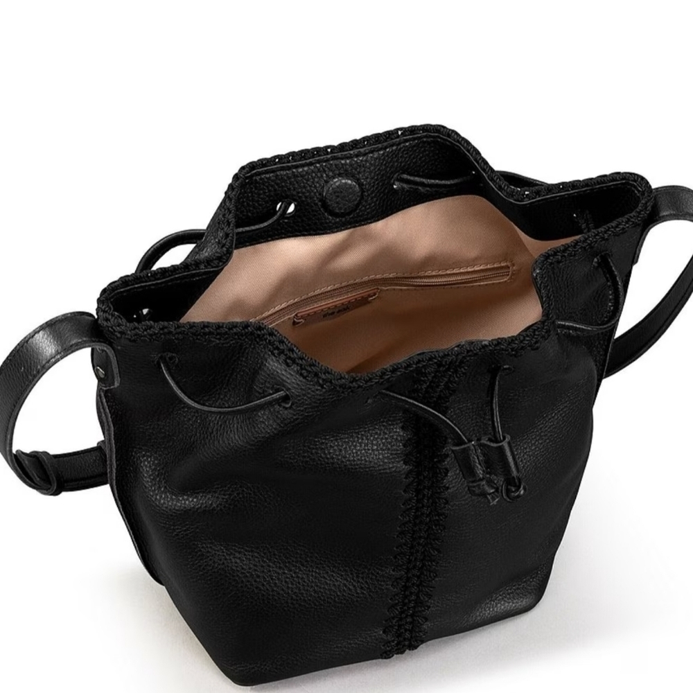 The Sak Black Smooth Leather Drawcord Bucket Bag - Picture 5 of 8